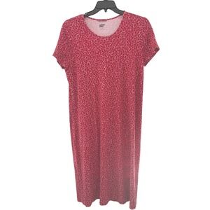 Lands End Womens XL Red White Heart Print Short Sleeve Midi Nightgown XL 18
